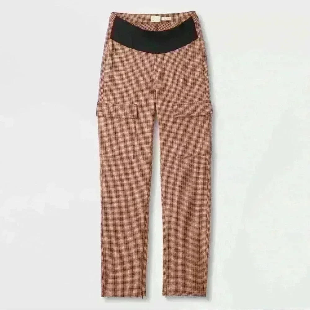 A New Day Women's Adaptive Seated Fit Pants, Brown Plaid - Size 4 NWT